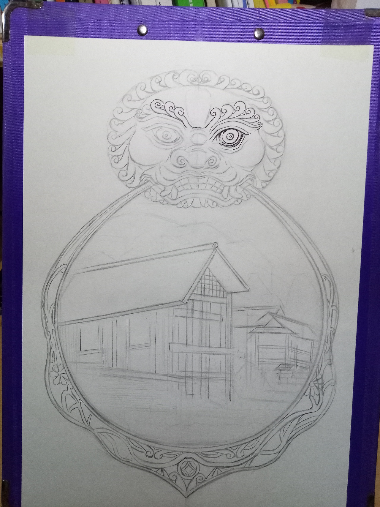 黑白插画土家族吊脚楼恩施