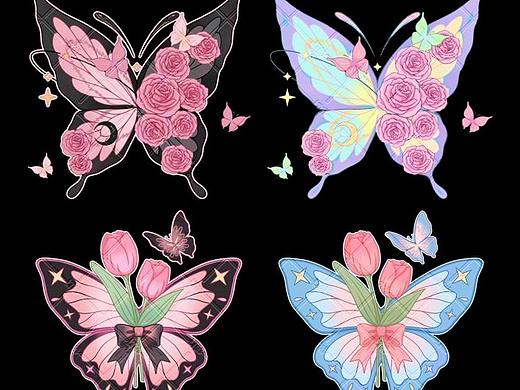 蝴蝶与花系列｜图案设计
