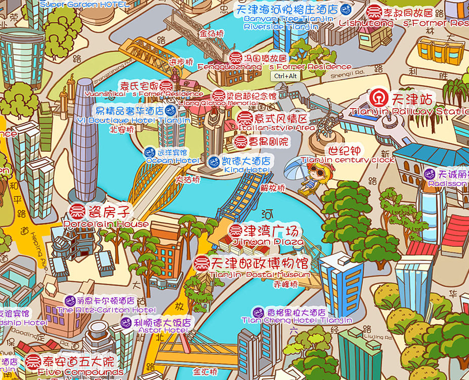 天津旅游手绘地图