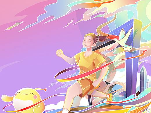 一种风格尝试插画（2）——2021马拉松活动主画面