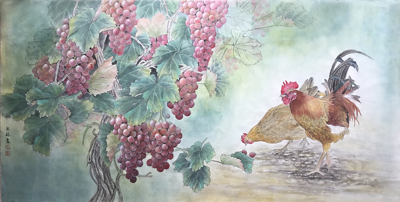 汪林工笔画葡萄鸡（图ZODgzNjM4MjA=） - 绘画 - 站酷设计师汪林WL原创素材 - 站酷ZCOOL