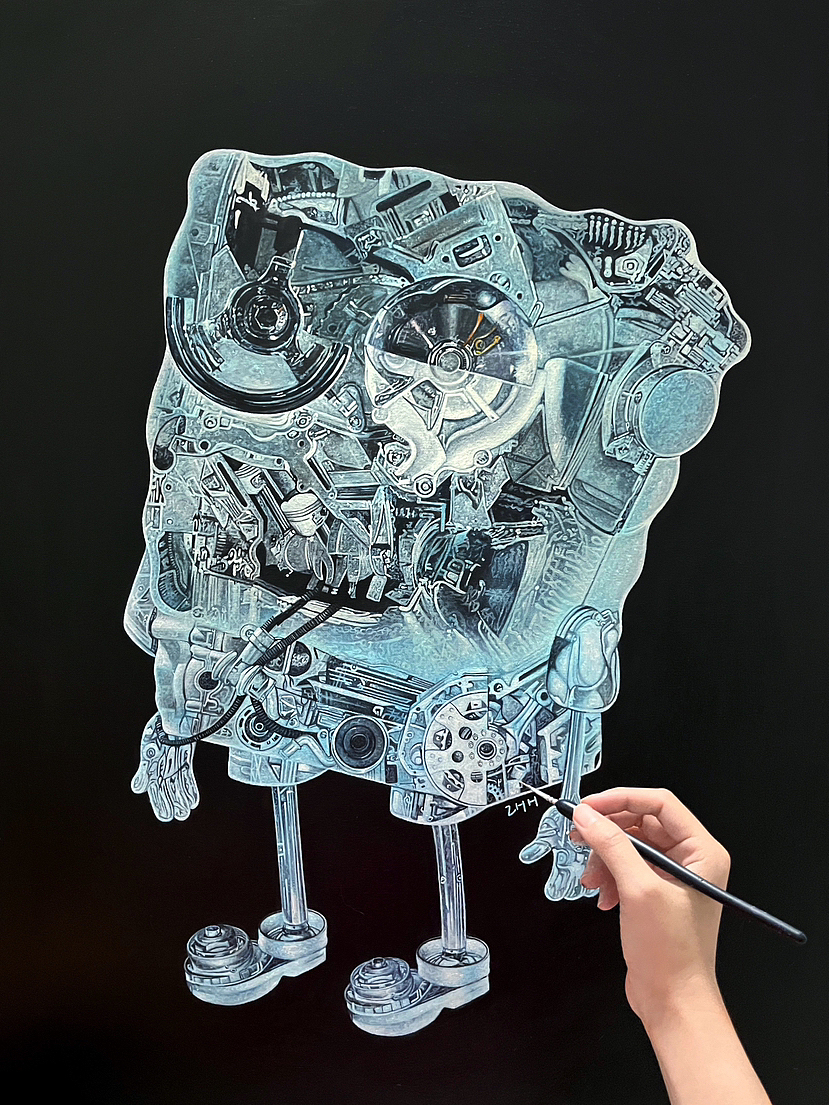 机械海绵宝宝 丙烯手绘