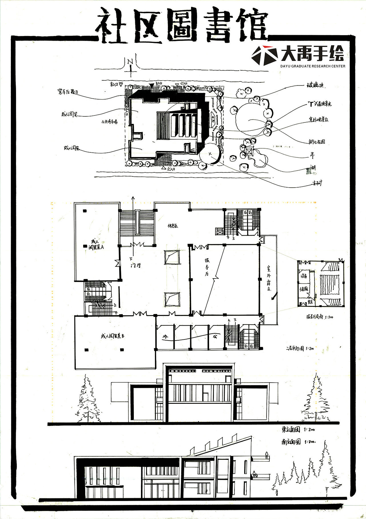 大禹精品建筑【社区图书馆设计】快题方案