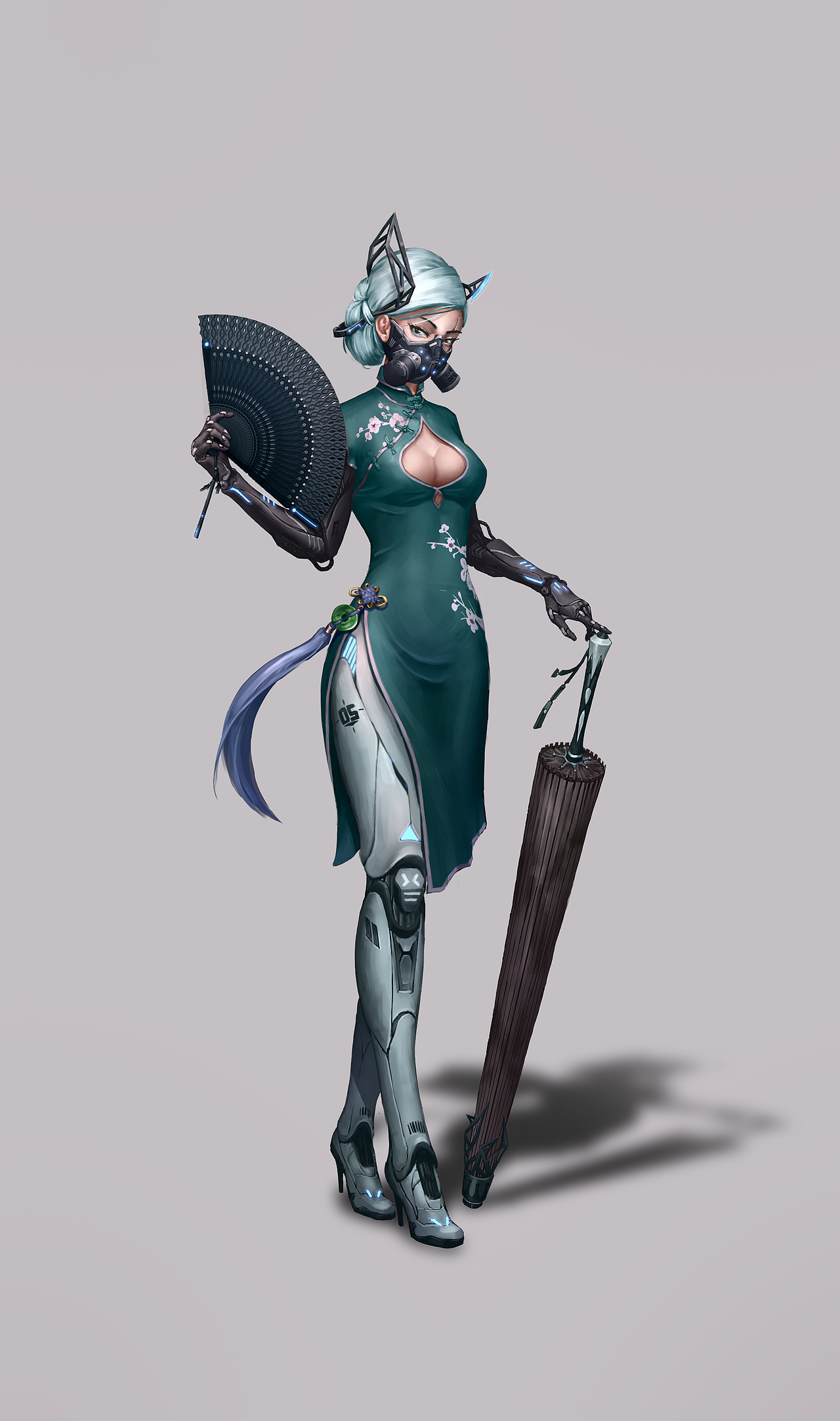 中国风 机械 赛博朋克 人设练习|插画|游戏原画|凝蕉_原创作品-站酷