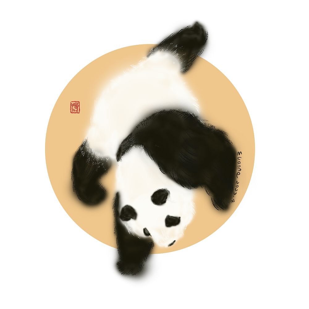 水墨风插画大熊猫《萌兰么么儿》
