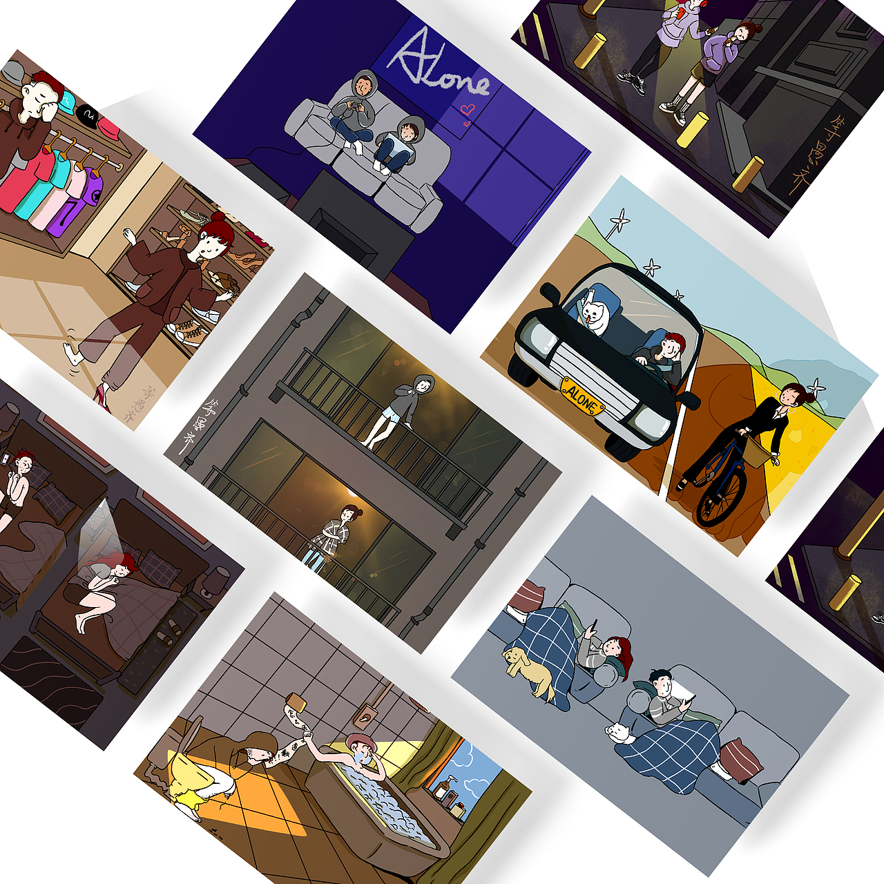 其实我们都不寂寞 爱情主题系列插画（图ZMjMyMTMzNTk2） - 概念设定 - 站酷设计师等愚齐原创素材 - 站酷ZCOOL