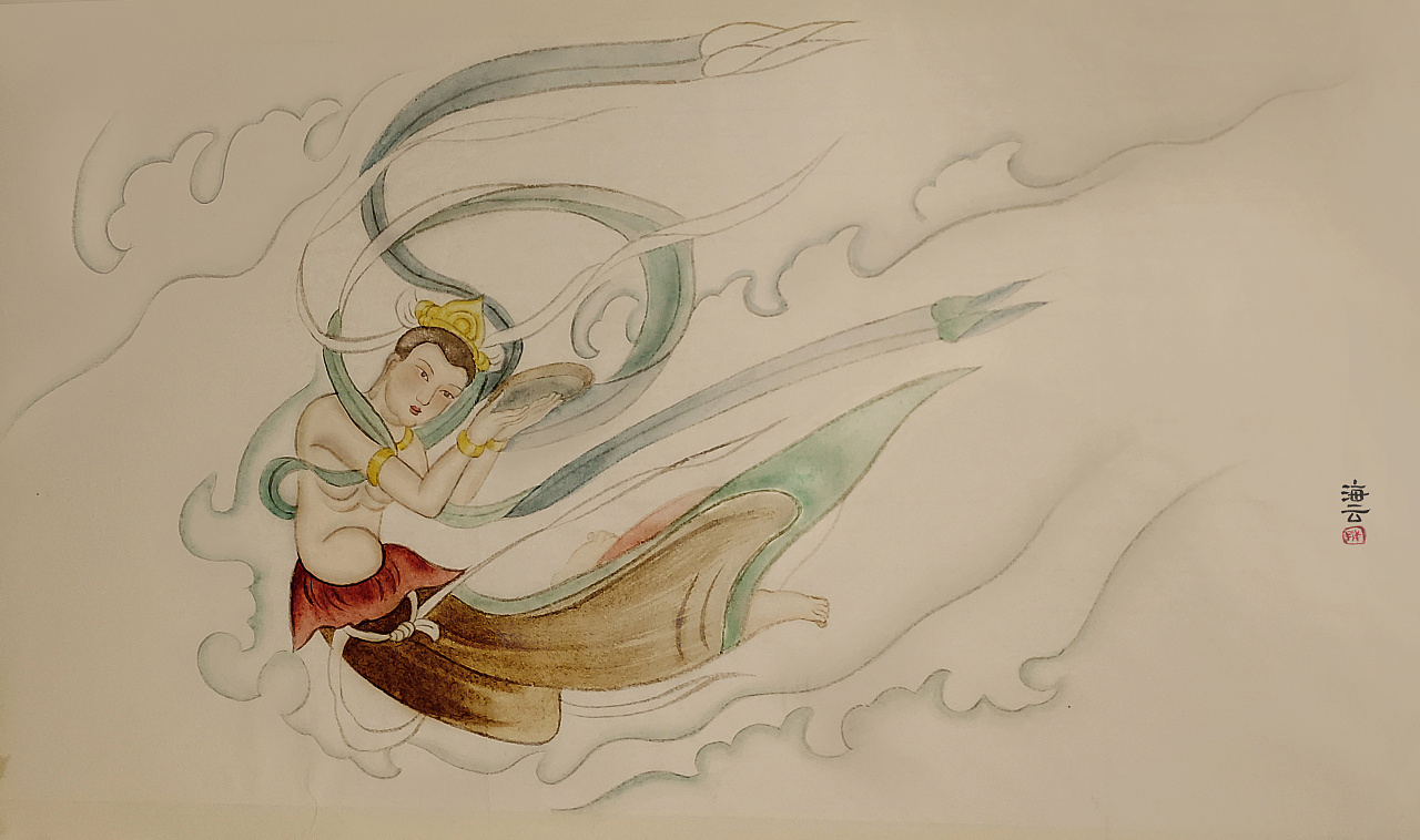 敦煌305窟散花飞天局部临摹