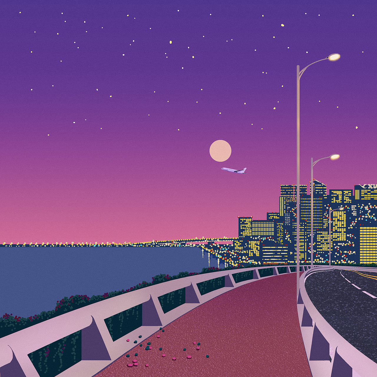 厦门citypop复古插画仿永井博风格封面设计