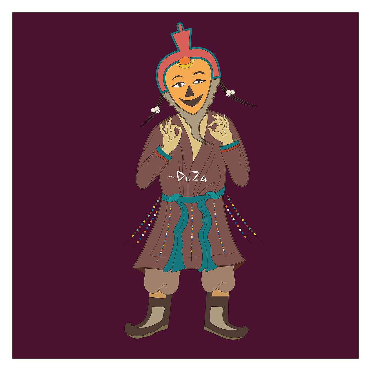 藏族面具文化卡通人物画