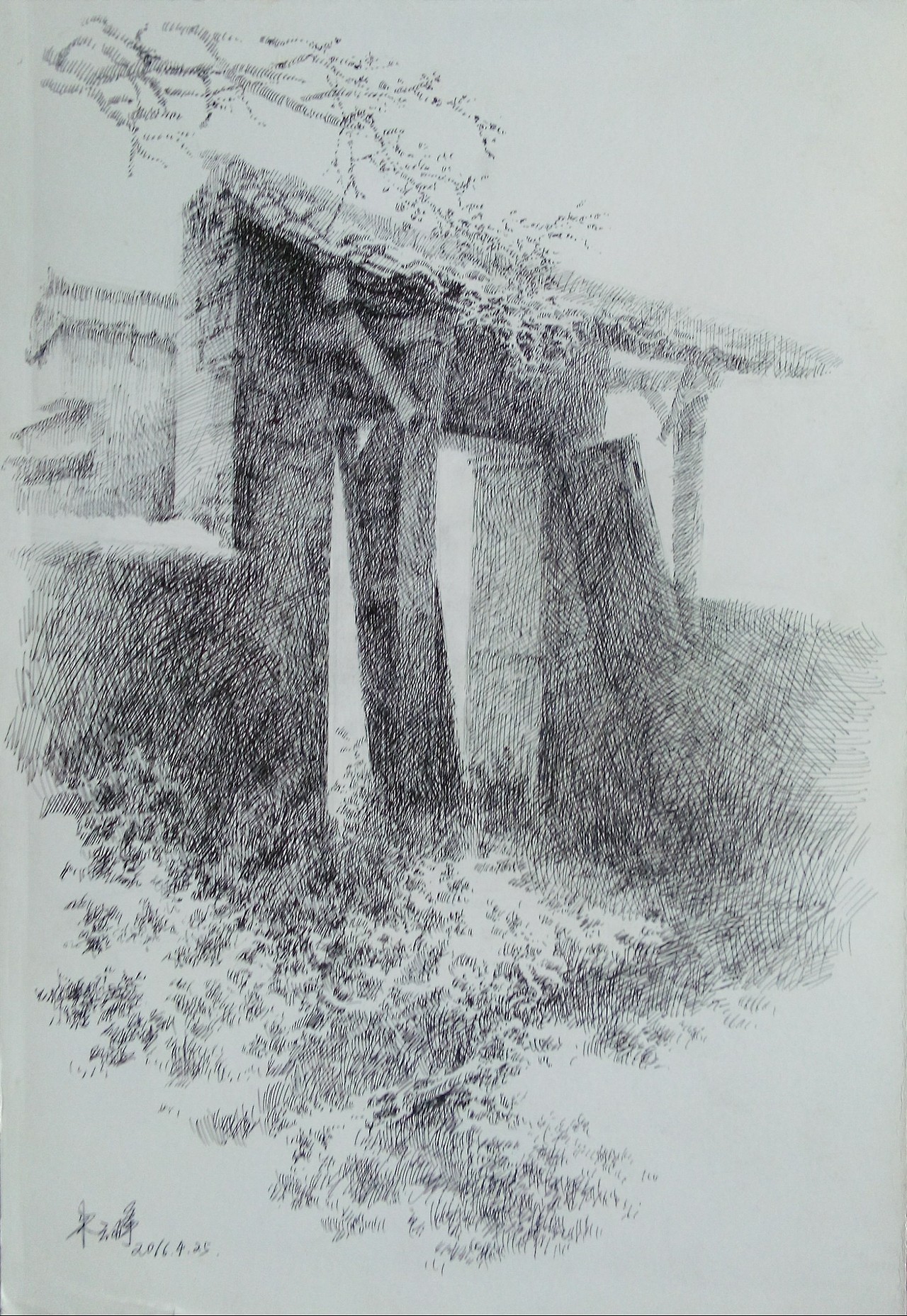 安徽西递,屏山钢笔画写生