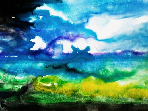 水彩《天空》作者:果酱女王-俞果