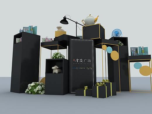 堆头，礼品堆头。展会展厅活动舞美美陈3d效果图设计