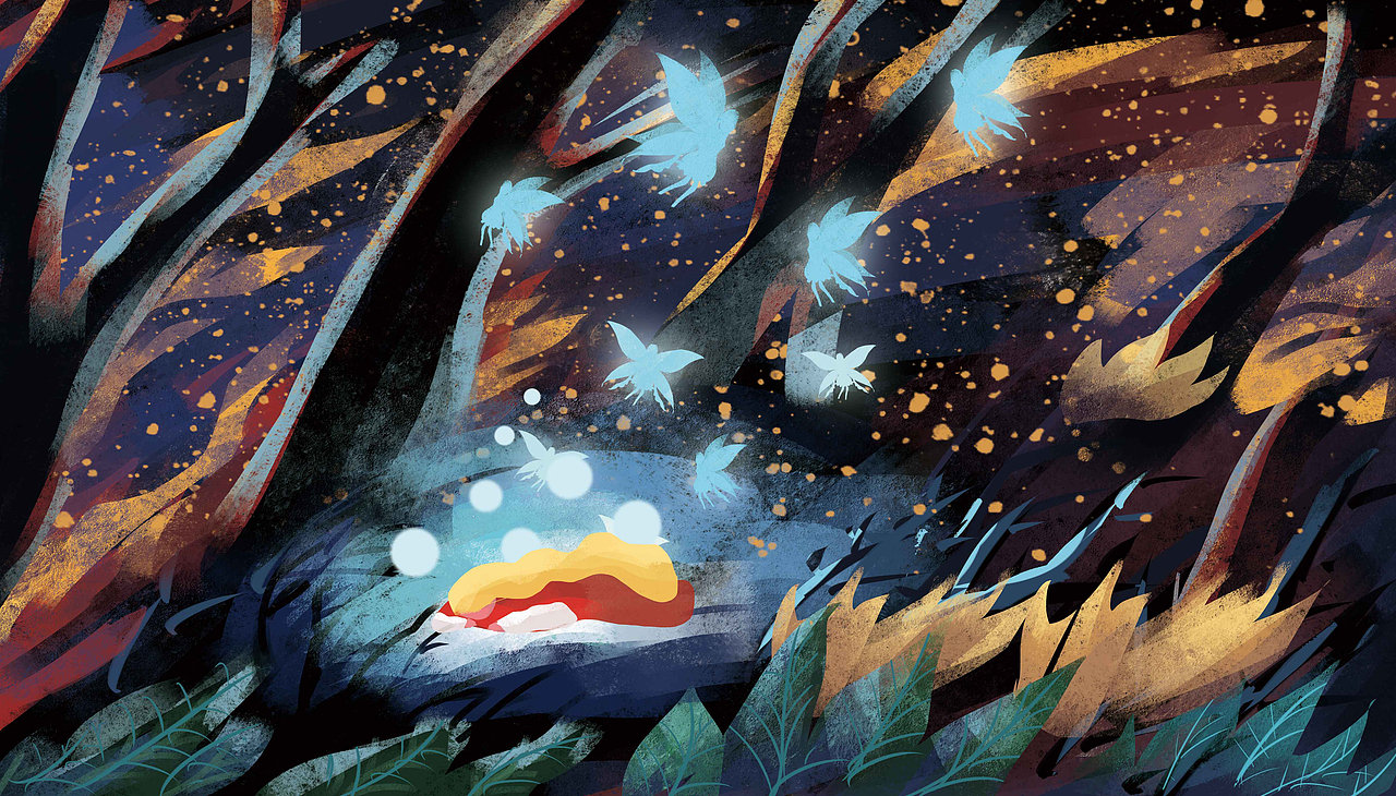 《精灵夜雨》插画（图ZMjAwNzUwMDc2） - 绘本 - 站酷设计师菊子juzi原创素材 - 站酷ZCOOL