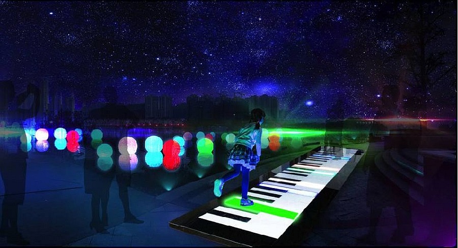 上海幕明互动装置 街区商场脚踏发光互动钢琴