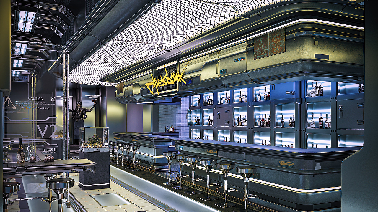 以赛博朋克2077IP设计的酒吧
