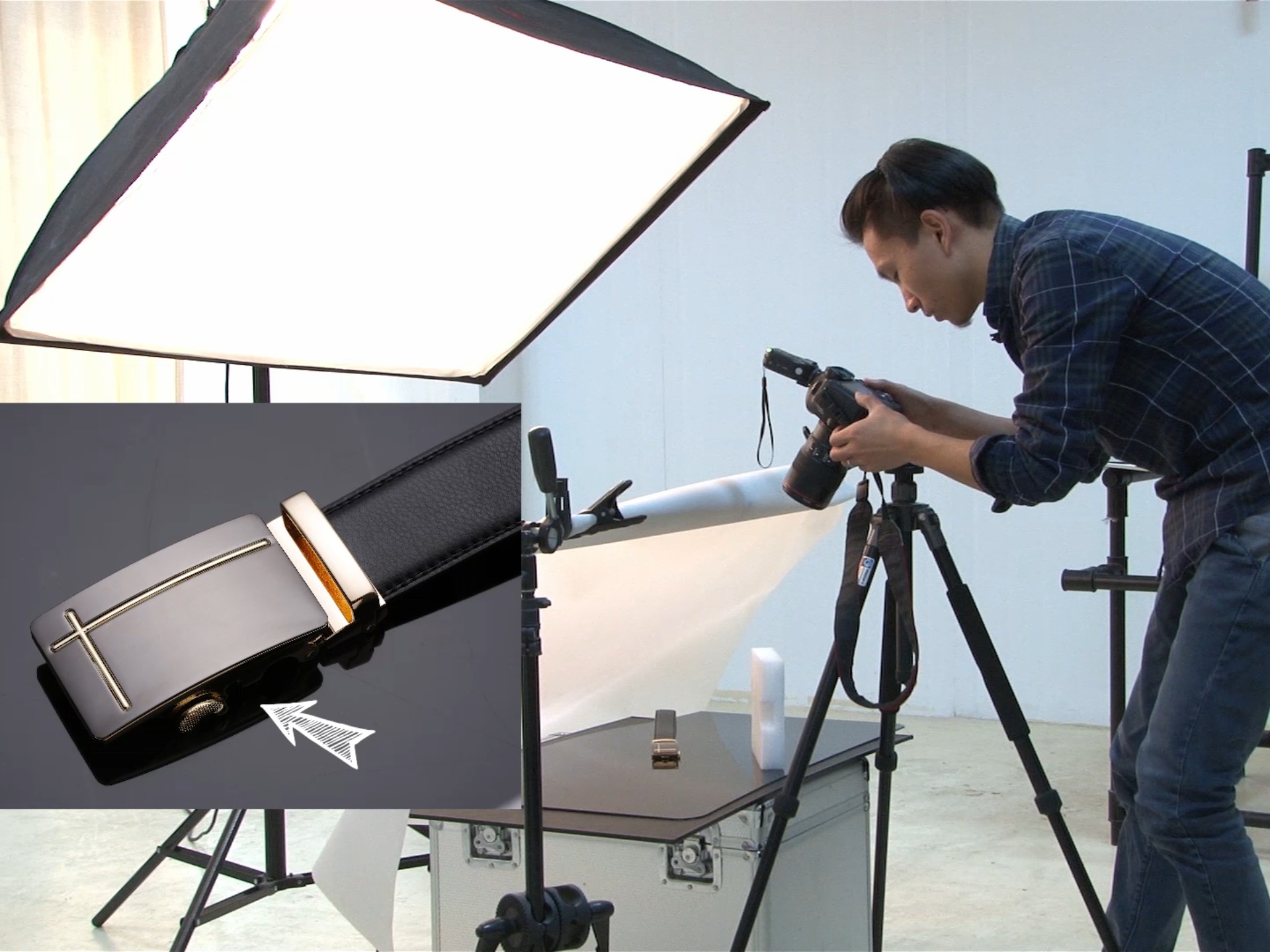 商业摄影简易产品布光金属皮带扣头拍摄方法