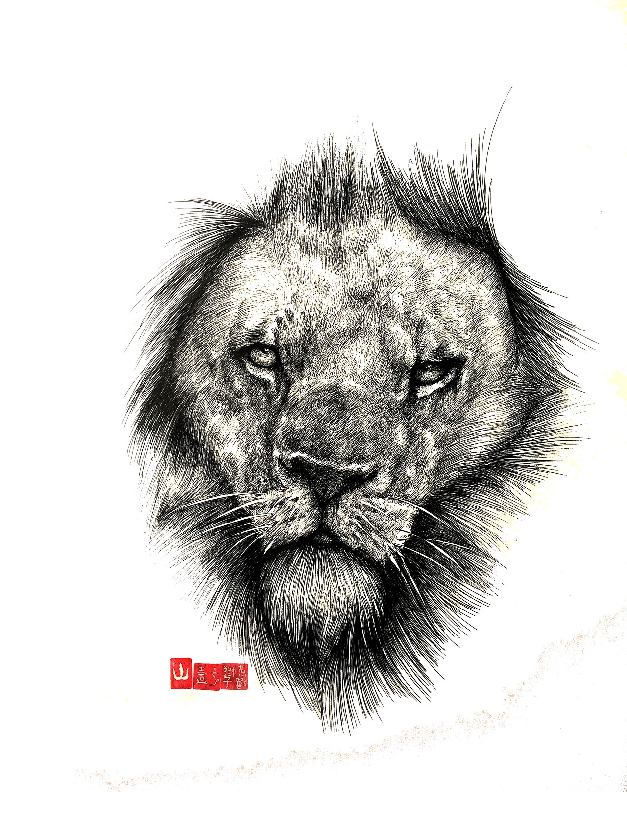 万兽狮子 之一 人脸狮面
在古代多有动物崇拜,你让脸的形配上动物的特征就形成了原始崇拜