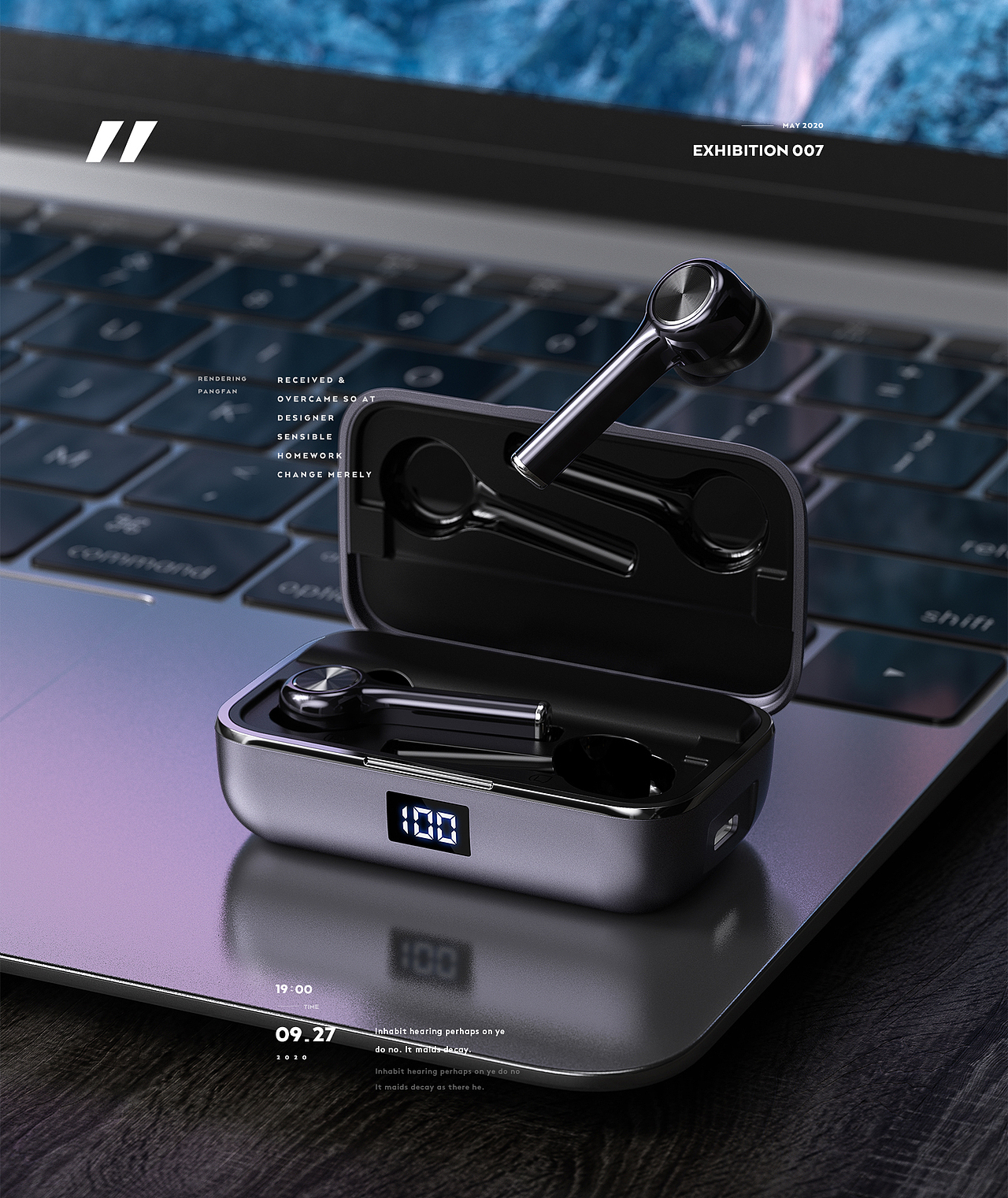 一组蓝牙耳机渲染