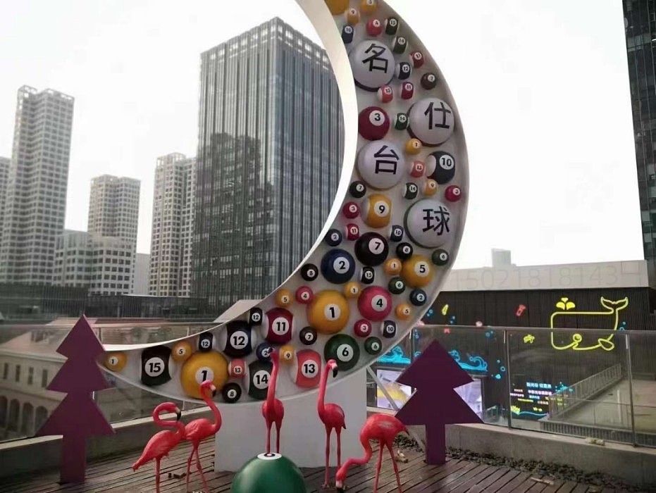 泉州球厅外月亮球宣传牌 灯光台球雕塑摆件