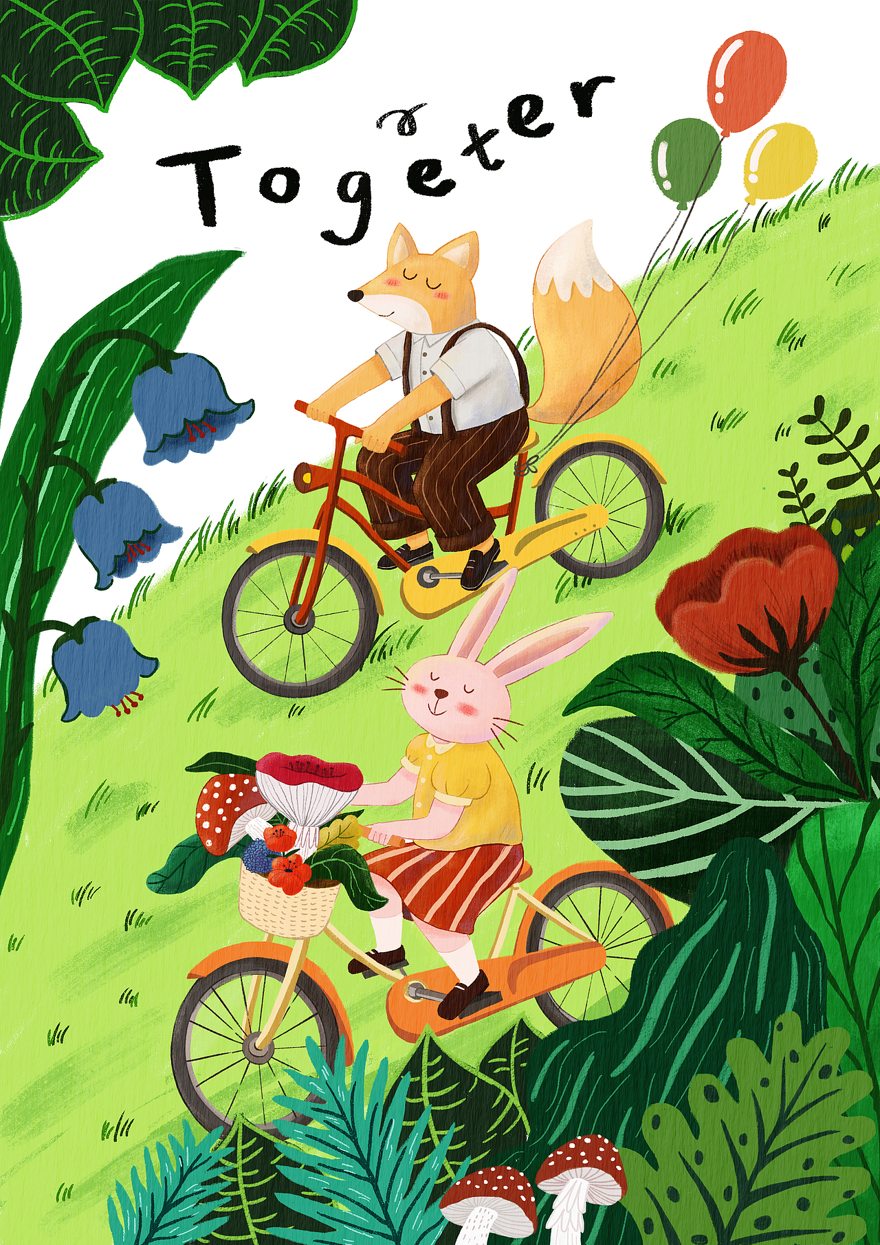 风和日丽的清晨,两个好朋友一起相约去踩单车,
他们从山坡上滑下来,享受着这美好的瞬间。