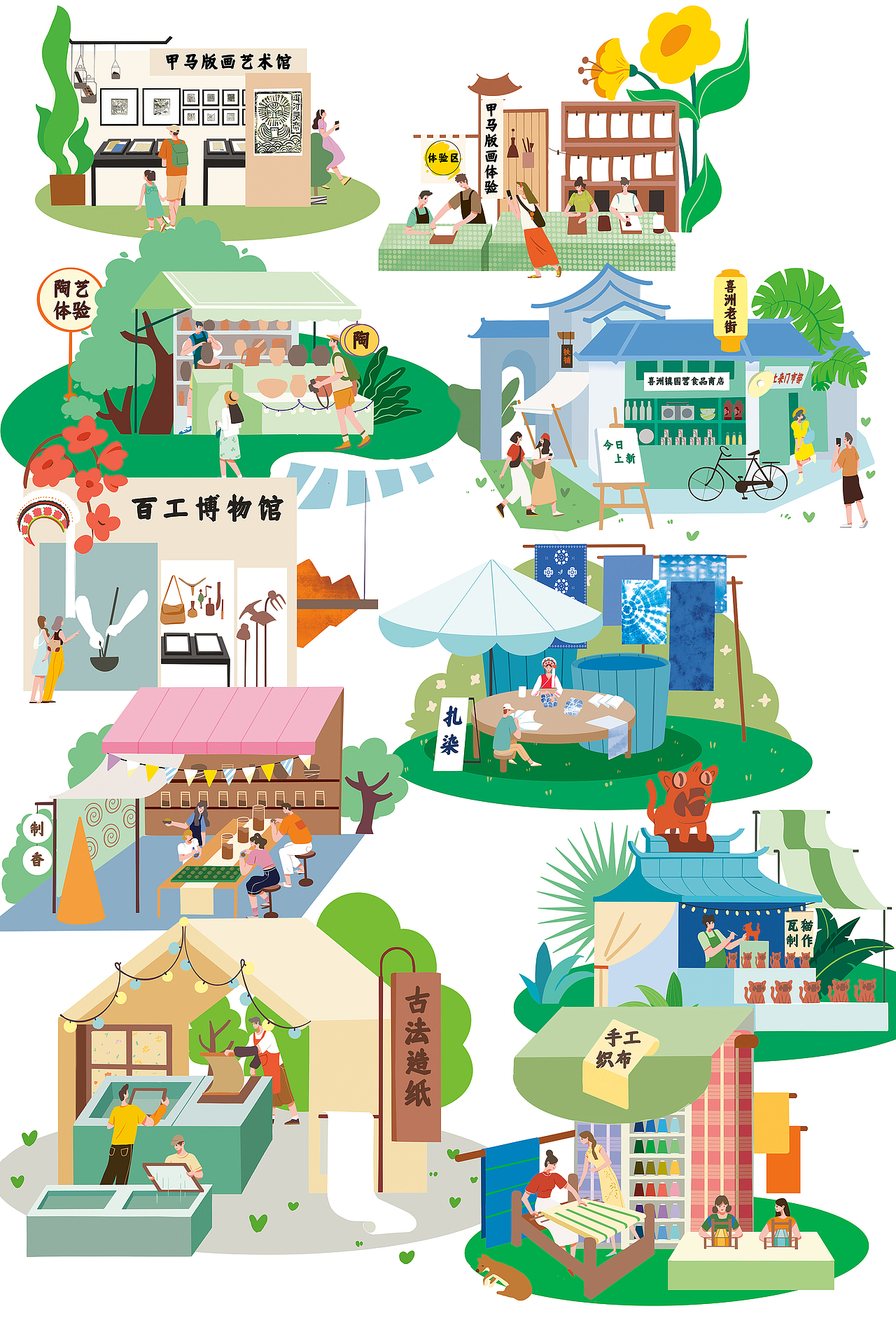 云南喜洲古镇插画设计（图ZMzYwNDcyNTY4） - 商业插画 - 站酷设计师北森有猫原创素材 - 站酷ZCOOL