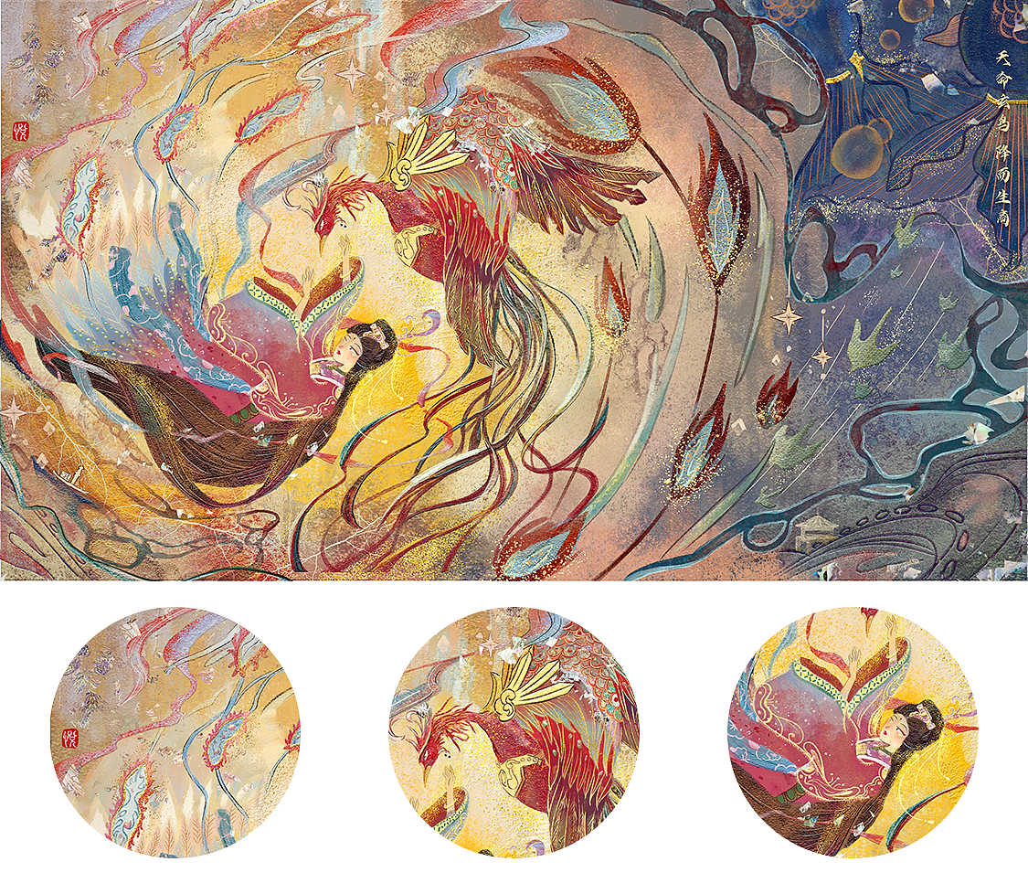 岩彩插画-【玄鸟】（图ZMzM1ODgzMjY0） - 艺术插画 - 站酷设计师悦YUE_DESTINY原创素材 - 站酷ZCOOL