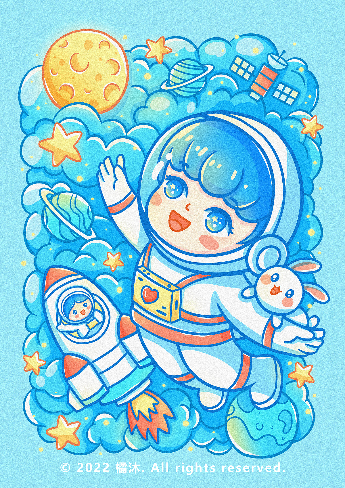 原创航天梦潮流涂鸦插画