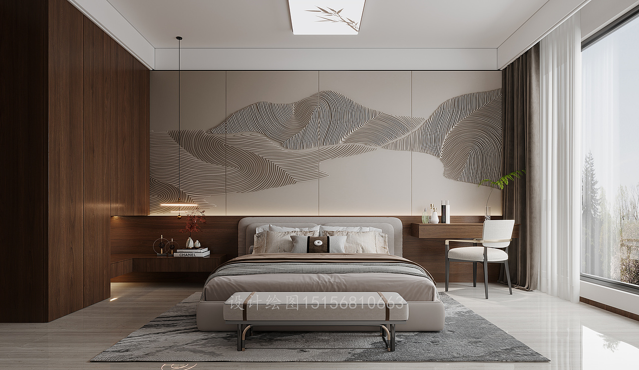 新中式现代中式大户型精装房-客厅餐厅卧室玄关一套