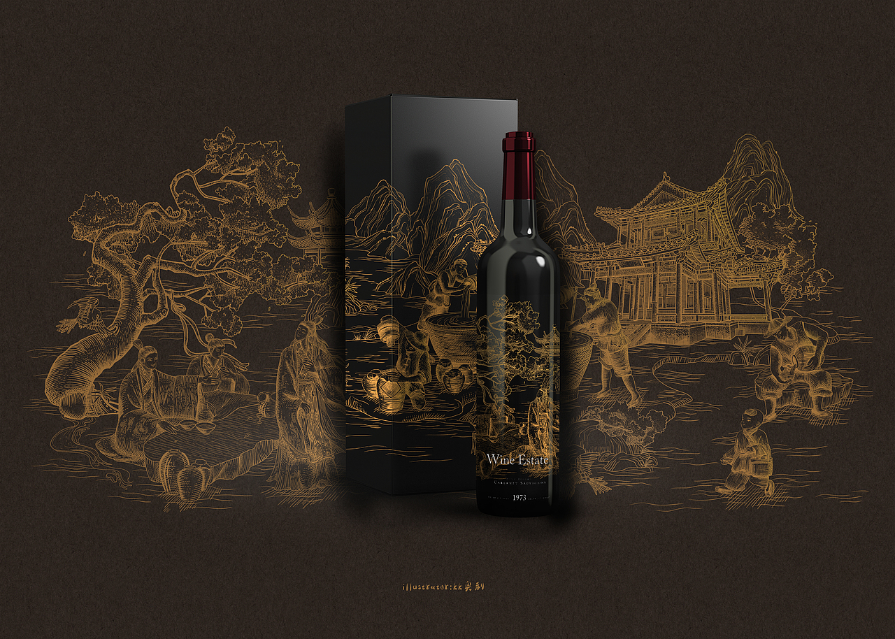 酒包装设计 | 版画风格插画（图ZMzA5MTgwMTQw） - 商业插画 - 站酷设计师kk奥利原创素材 - 站酷ZCOOL