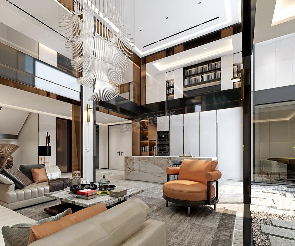 金科九曲河装修方案,现代中式风格别墅设计,天古装饰