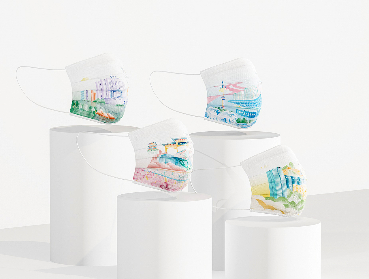 泰康丨口罩 国风城市文创插画设计（图ZMzYwNjUyODA4） - 商业插画 - 站酷设计师大碗视觉原创素材 - 站酷ZCOOL