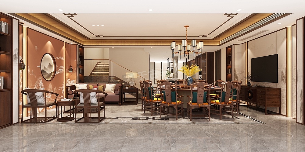 重庆清水溪双拼别墅设计方案,南山澜新中式装修效果图