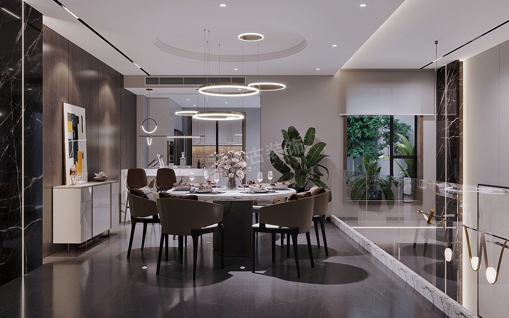 融创国博台联排别墅装修,现代风格设计效果图,天古装饰