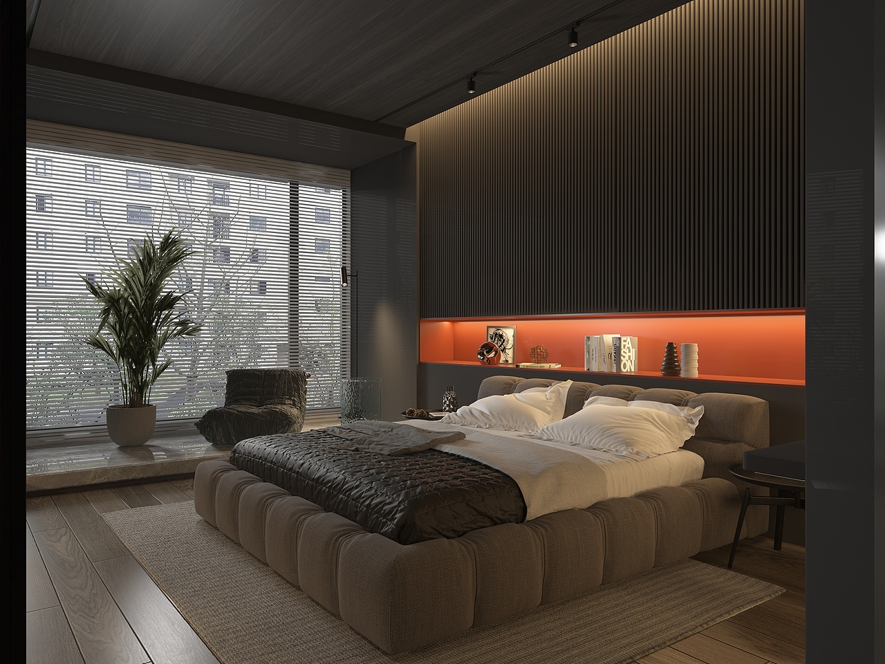 现代暗系室内效果图表现