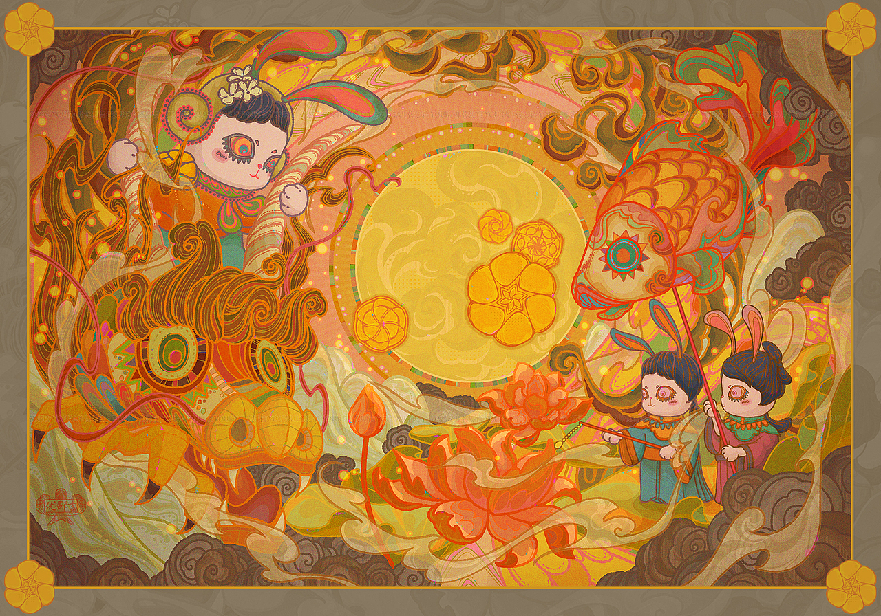 国风插画-中秋·共明月 贺佳节（图ZMzA3ODUzNTQw） - 艺术插画 - 站酷设计师优那吉原创素材 - 站酷ZCOOL