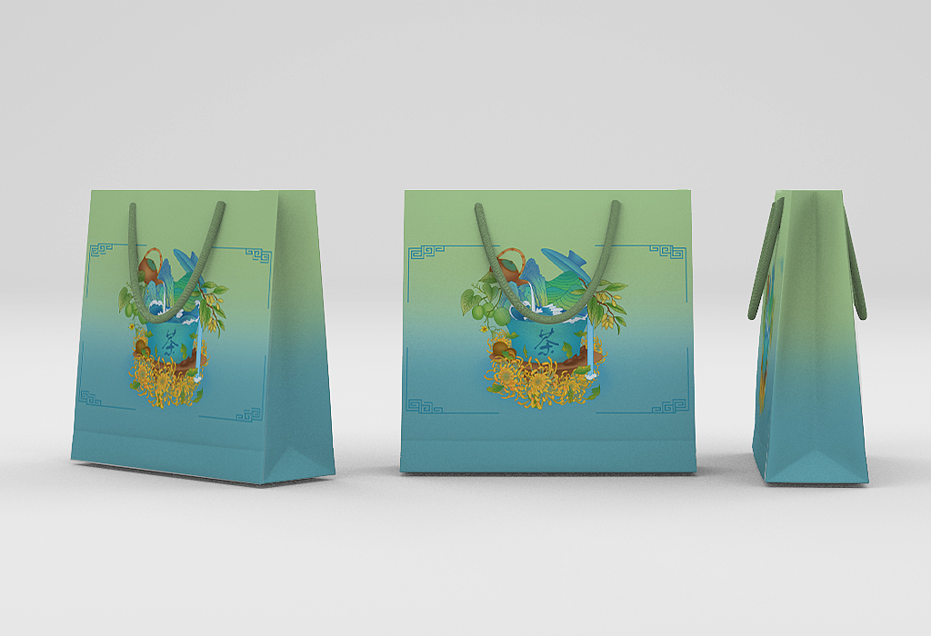 新中式胖大海罗汉果菊花茶包装插画