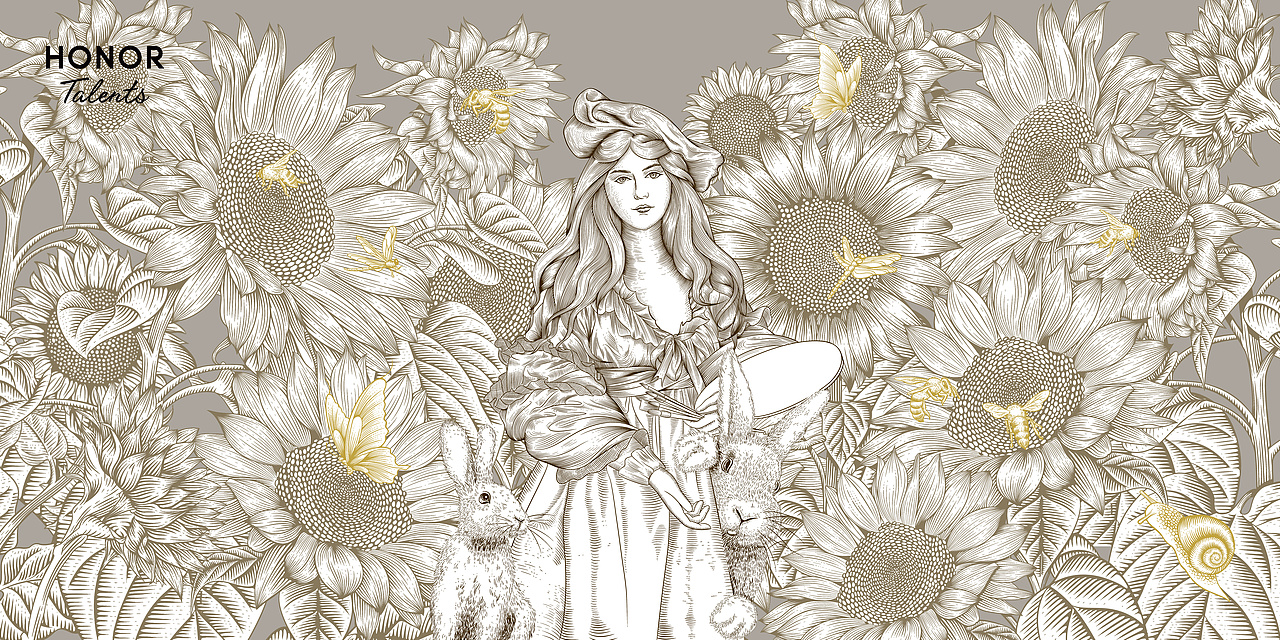 向日葵女孩儿-2022荣耀全球设计大赛最佳互动参与奖（图ZMzI3MzA5NjY4） - 商业插画 - 站酷设计师无言Ryan原创素材 - 站酷ZCOOL