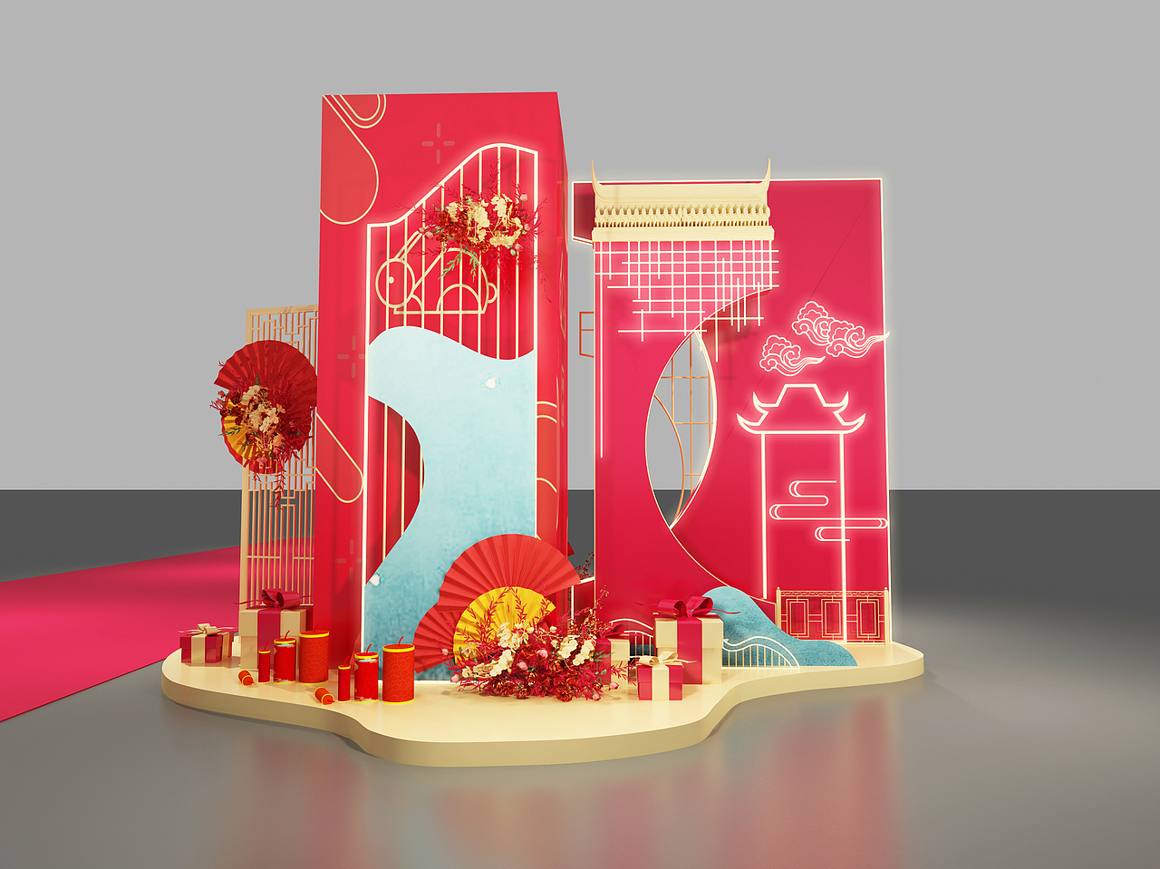 商场新年美陈（图ZMzQ1NzQ5NzAw） - 其他三维 - 站酷设计师Fing_原创素材 - 站酷ZCOOL