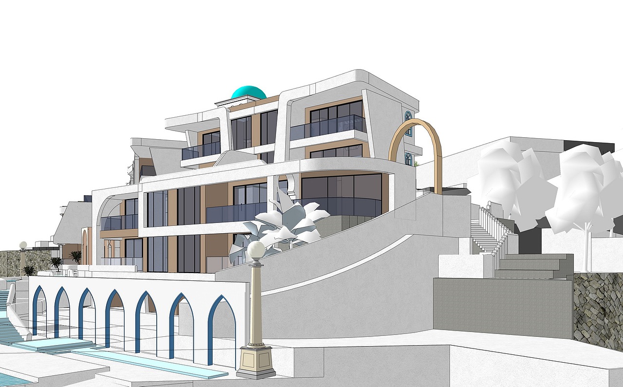 希腊圣托里尼度假别墅SU模型下载