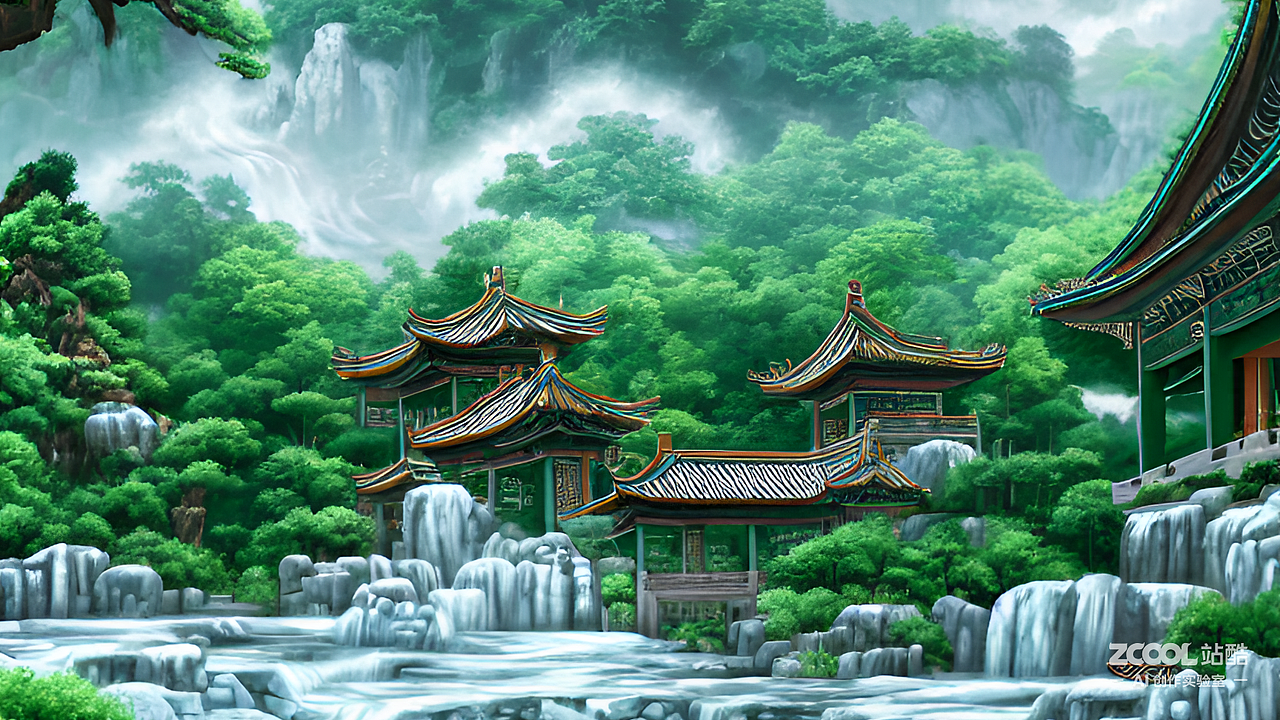 #AI创作实验室#亭台流水