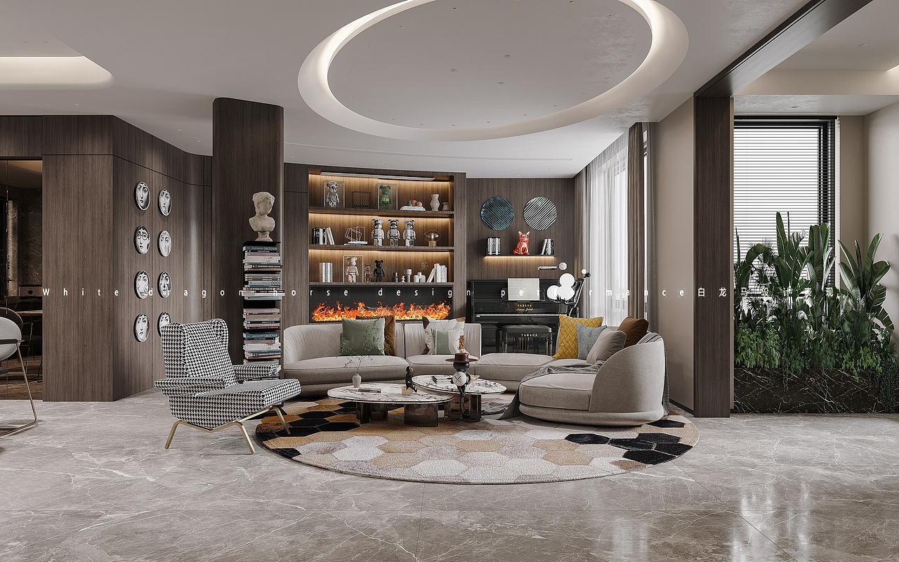 现代客餐厅—白龙马效果图