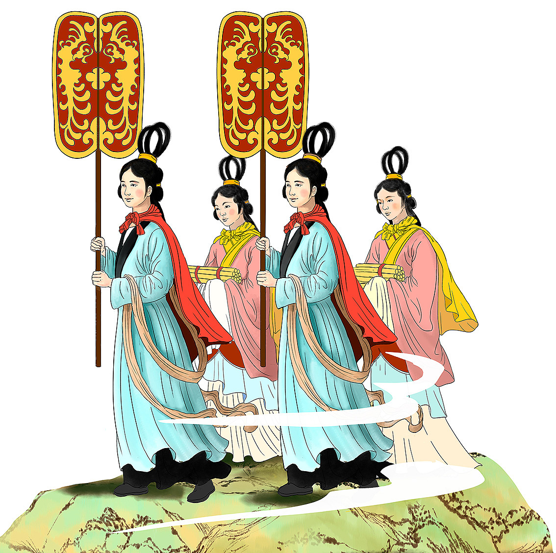 两幅古代人物层板画