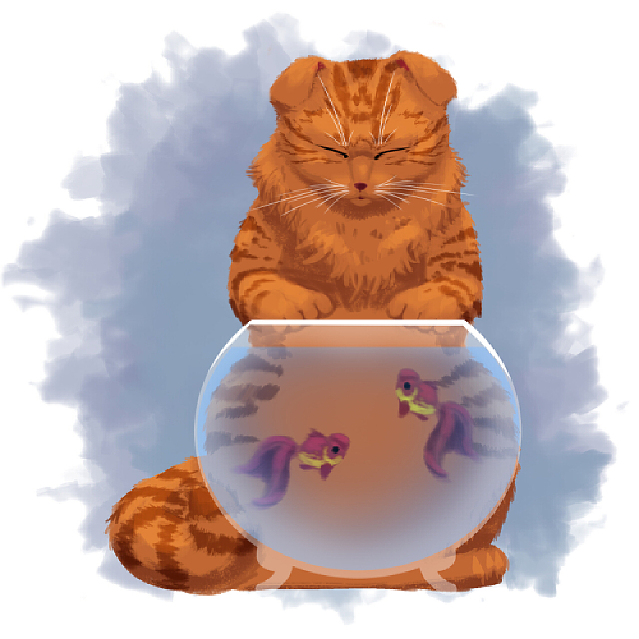 小清新鱼缸里的猫背景图插画图片-千库网