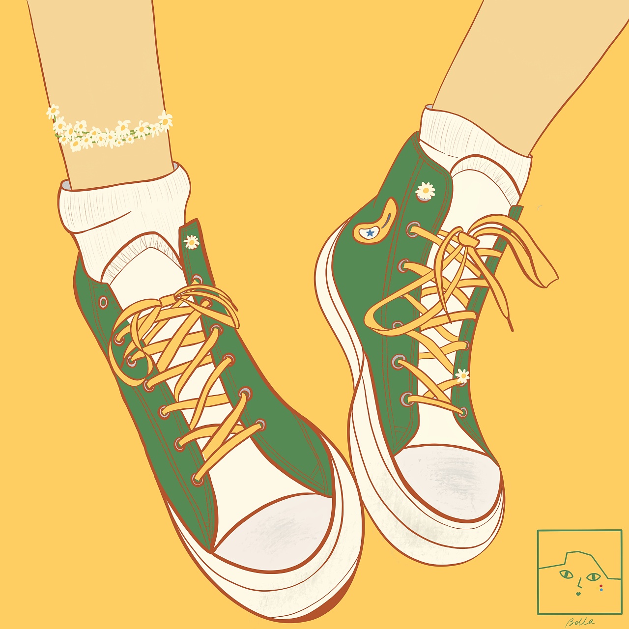 小雏菊与帆布鞋|插画|商业插画|bella411 - 原创作品 - 站酷 (zcool)