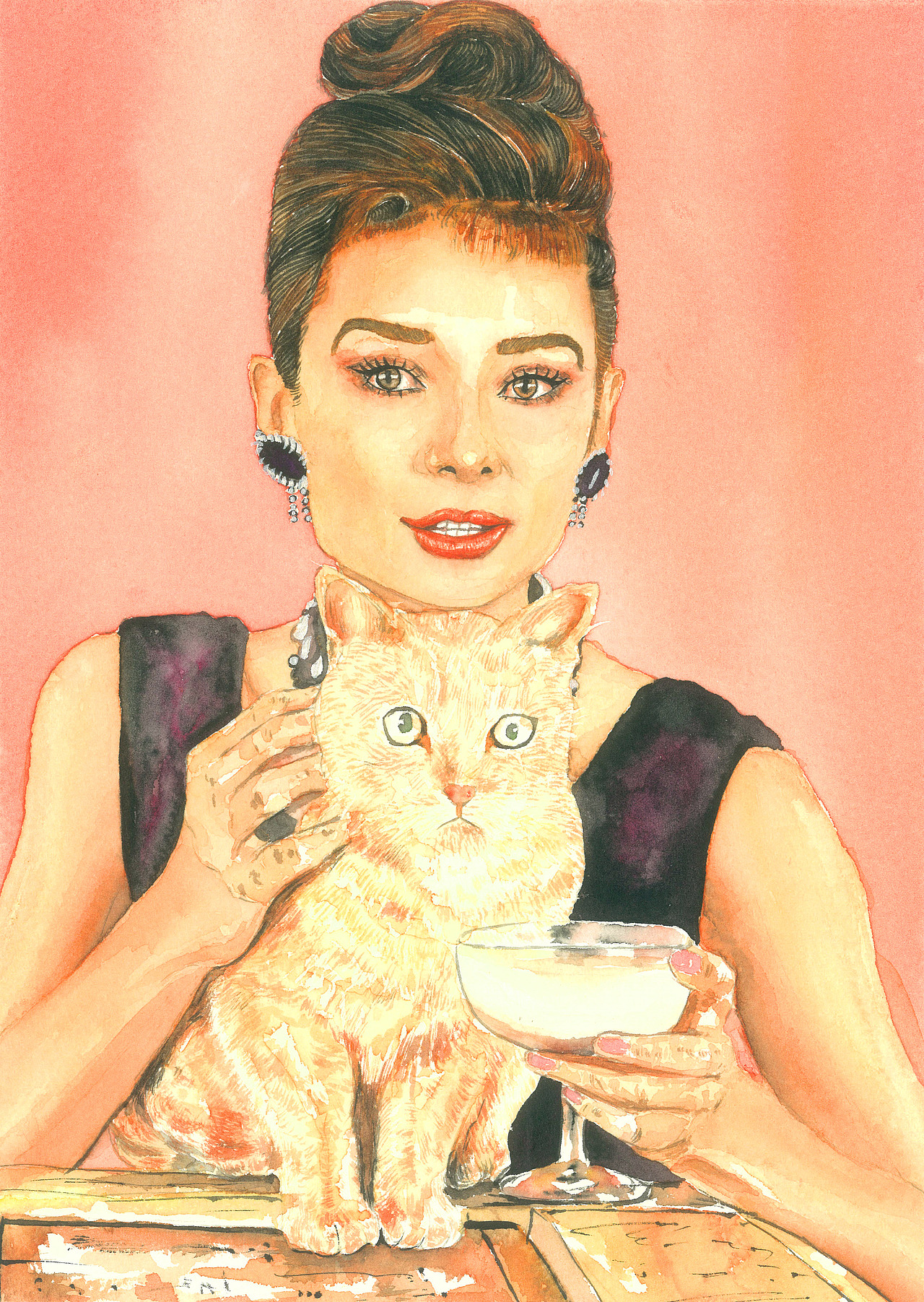 奥黛丽赫本水彩插画《永恒之爱》