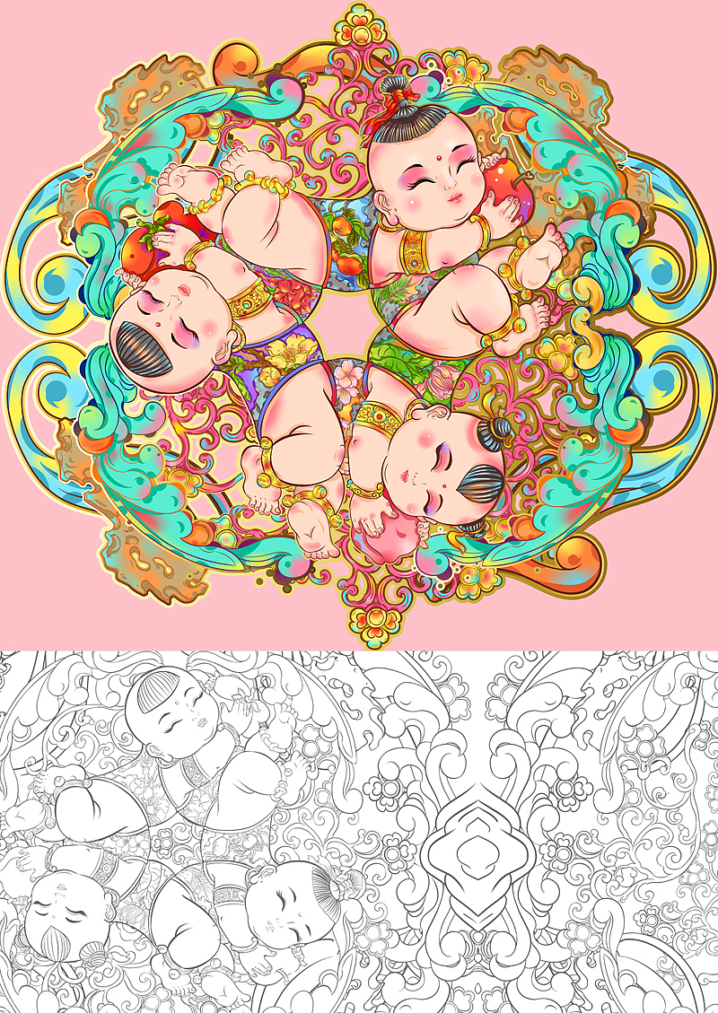 六子送福（图ZMTU1Nzk4NzU2） - 绘本 - 站酷设计师豫游纪文创品牌原创素材 - 站酷ZCOOL