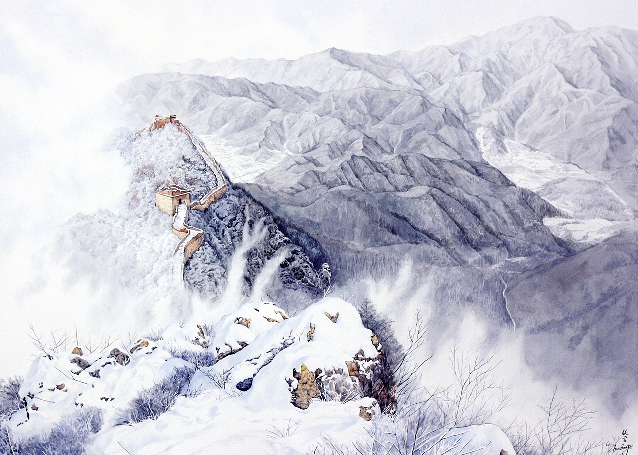 唯美水彩风景 雪长城系列 作者[赵朕吉]