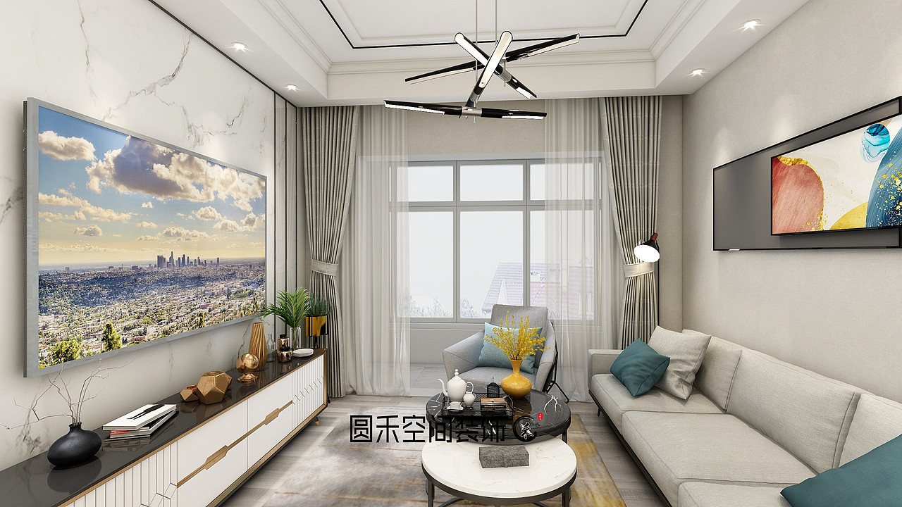 石家庄融创中心107㎡小三室轻奢风，打造一个有气质家（图ZMjAyNjg2MzQ0） - 家装设计 - 站酷设计师圆禾空间装饰原创素材 - 站酷ZCOOL