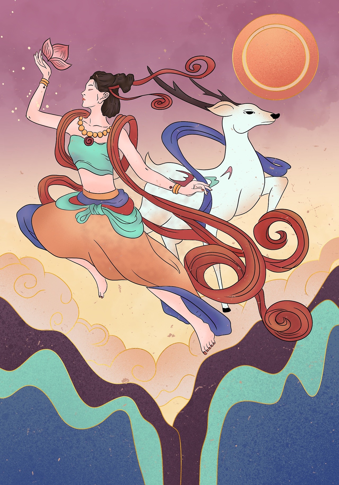 飞天图扁平插画（图ZMjg4NTkxMDky） - 商业插画 - 站酷设计师美朵花吉原创素材 - 站酷ZCOOL