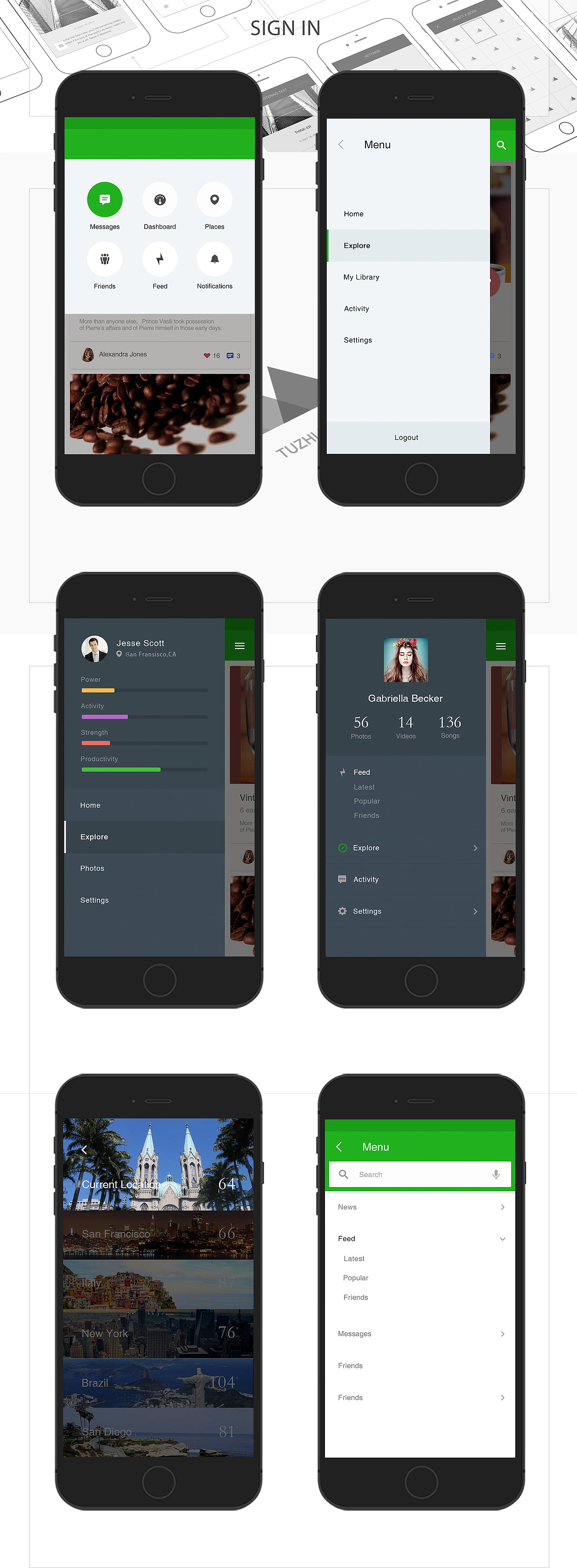 临摹--app侧滑弹出菜单界面（图ZNDM3MjI4NTI=） - APP界面 - 站酷设计师lulu_无畏原创素材 - 站酷ZCOOL